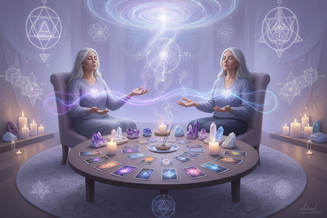 Sesión avanzada de consulta y canalización, donde se abordan temas espirituales más complejos